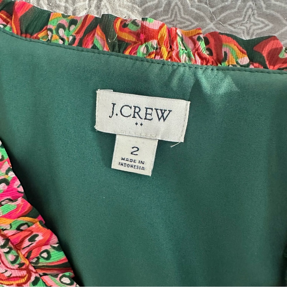 J. CREW Ruffle V-Neck Mini Dress Tropical Floral Print Size 2 - Picture 8 of 14